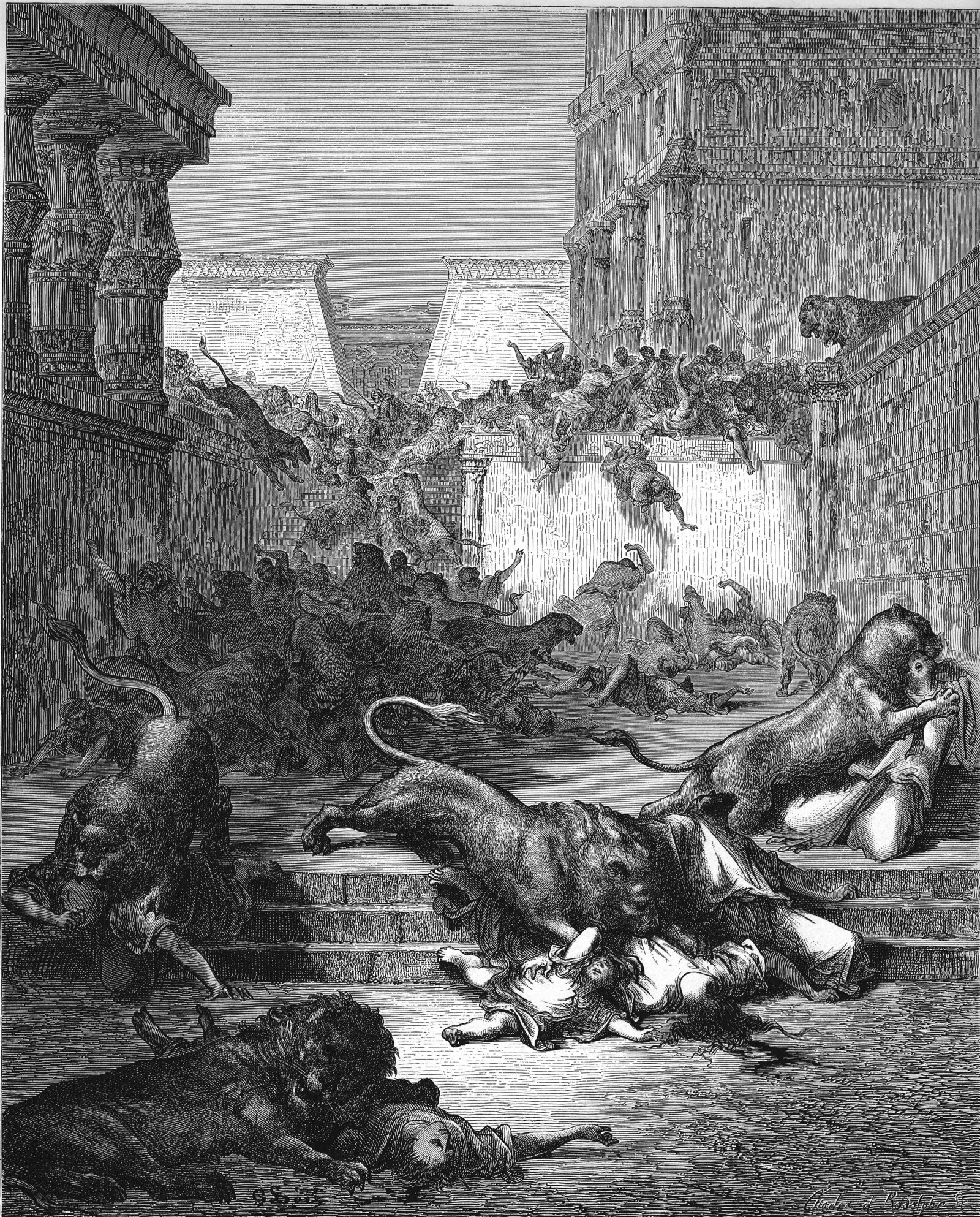 Foreign Nations Are Slain by Lions in Samaria (2 Kings 17:20-26) - Gustave Doré (mythological, not historical)